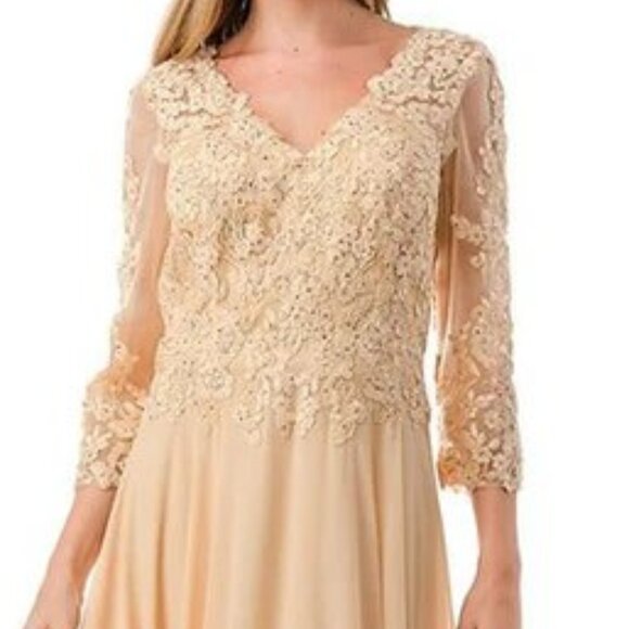 New A-Line Formal Floral Lace Embellished MOB Maxi Gown w/ 3/4 Sleeves TC M2758Q - Picture 4 of 8
